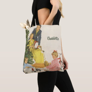 Vintage Christmas Morning, Family Opening Presents Tote Bag