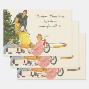 Vintage Christmas Morning, Family Opening Presents Wrapping Paper Sheet