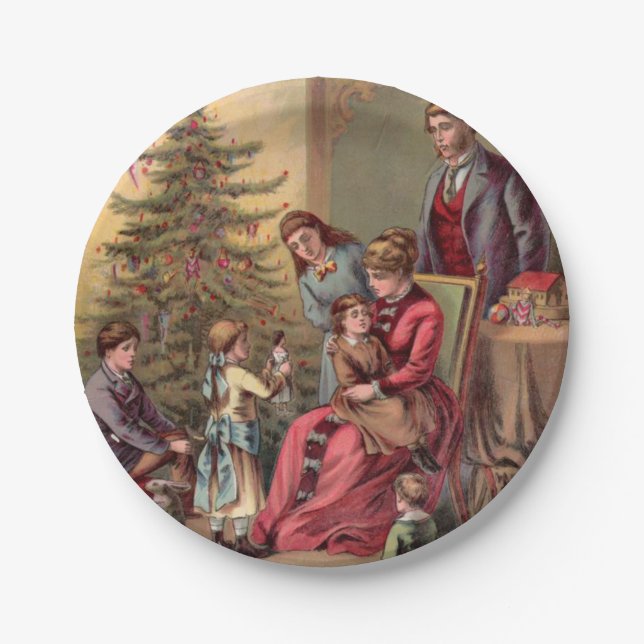 Vintage Christmas Morning Paper Plate (Front)