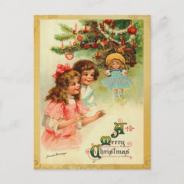 Vintage Christmas Morning Postcard (Front)