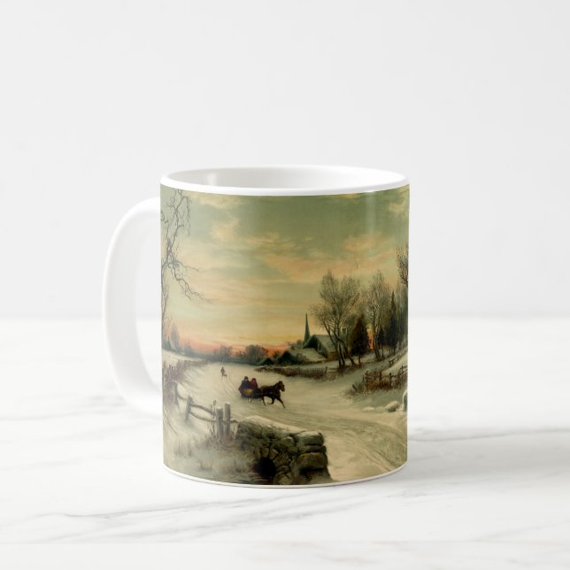 Vintage Christmas Morning Winter Landscape Coffee Mug (Front Left)