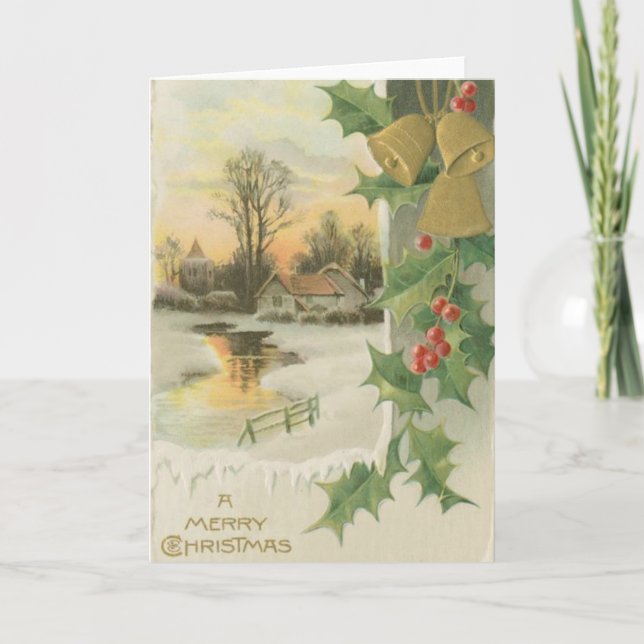 Vintage Christmas Morning Winter Scenery Holiday Card (Front)