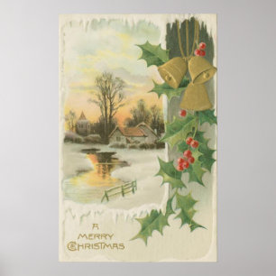 Vintage Christmas Morning Winter Scenery Poster