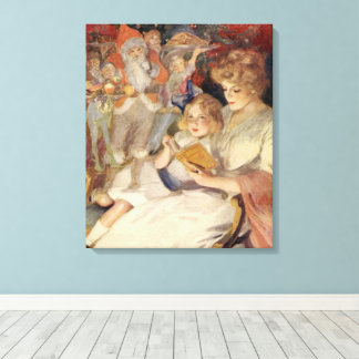 Vintage Christmas, Mother Reading Bedtime Story Canvas Print