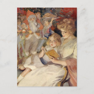 Vintage Christmas, Mother Reading Bedtime Story Holiday Postcard