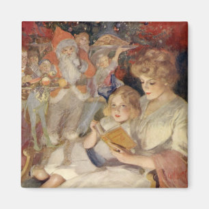 Vintage Christmas, Mother Reading Bedtime Story Magnet