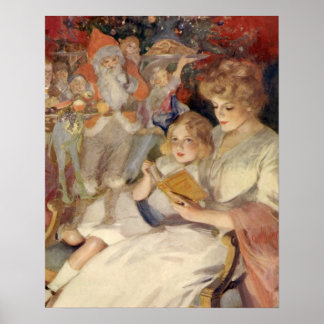 Vintage Christmas, Mother Reading Bedtime Story Poster