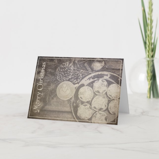 Vintage Christmas Motif with Cookies and Coffee Card (Front)