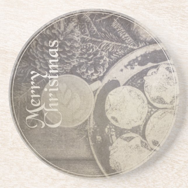 Vintage Christmas Motif with Cookies and Coffee Coaster (Front)