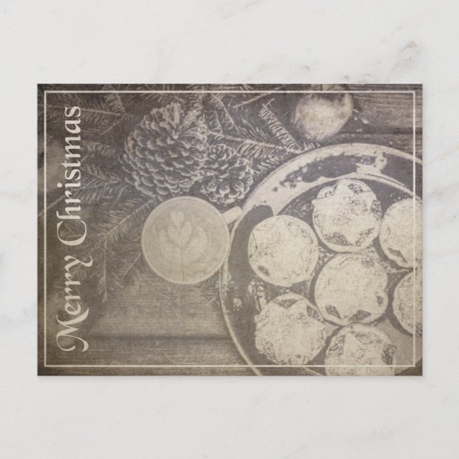 Vintage Christmas Motif with Cookies and Coffee Holiday Postcard (Front)