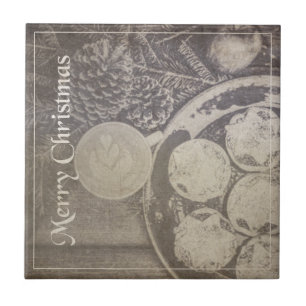 Vintage Christmas Motif with Cookies and Coffee Tile