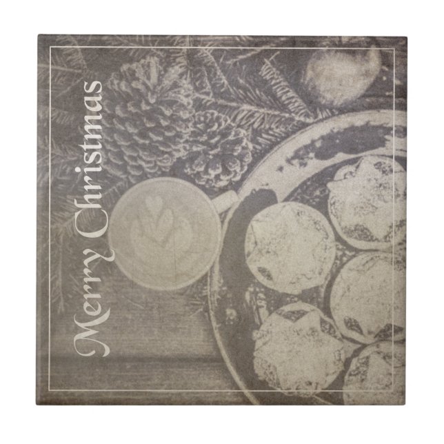 Vintage Christmas Motif with Cookies and Coffee Tile (Front)