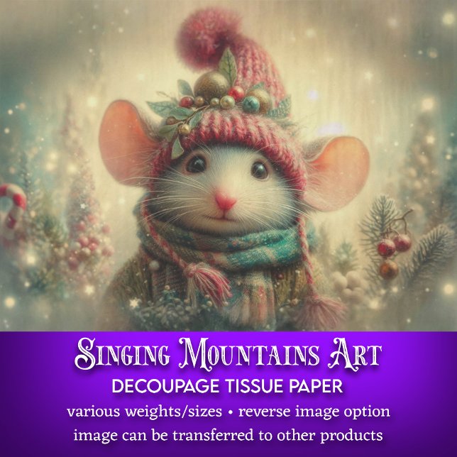 Vintage Christmas Mouse In Hat Decoupage Tissue Paper (Creator Uploaded)