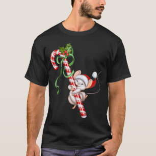 Vintage Christmas Mouse Sliding Down a Candy Cane  T-Shirt