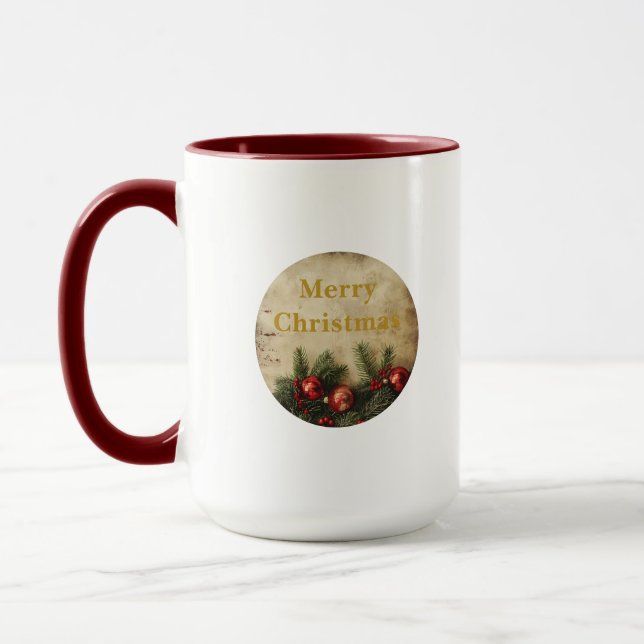 Vintage Christmas Mug – Classic Red & Green Cup (Left)