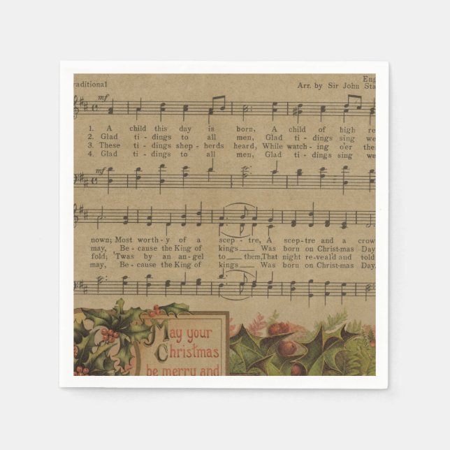 Vintage Christmas Music Sheet Holiday Napkin (Front)