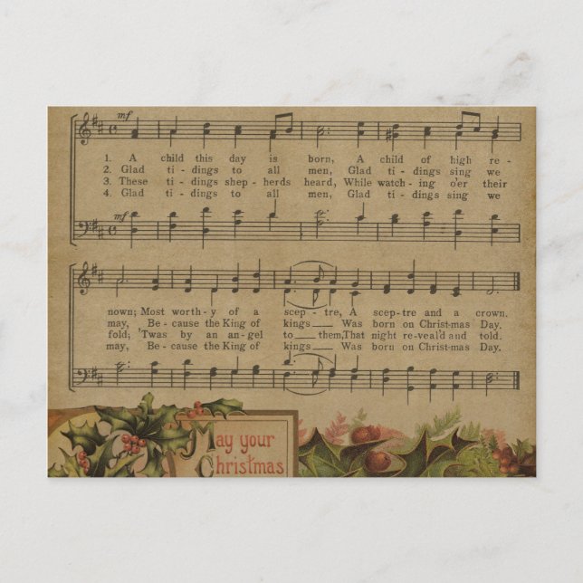 Vintage Christmas Music Sheet Holiday Postcard (Front)