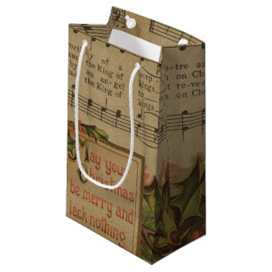 Vintage Christmas Music Sheet Holiday Small Gift Bag