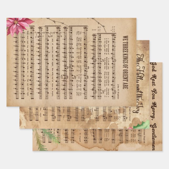 Vintage Christmas Music  Wrapping Paper Sheets (Set)