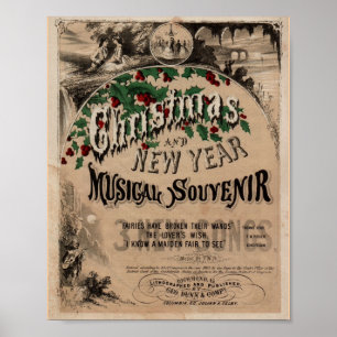 Vintage Christmas musical poster old typography