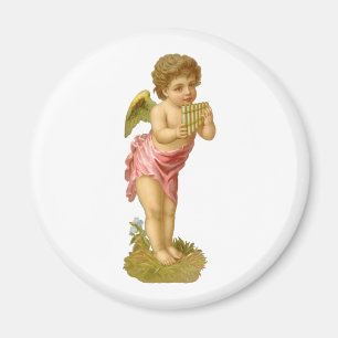 Vintage Christmas, Musician Angel with Pan Pipes Magnet