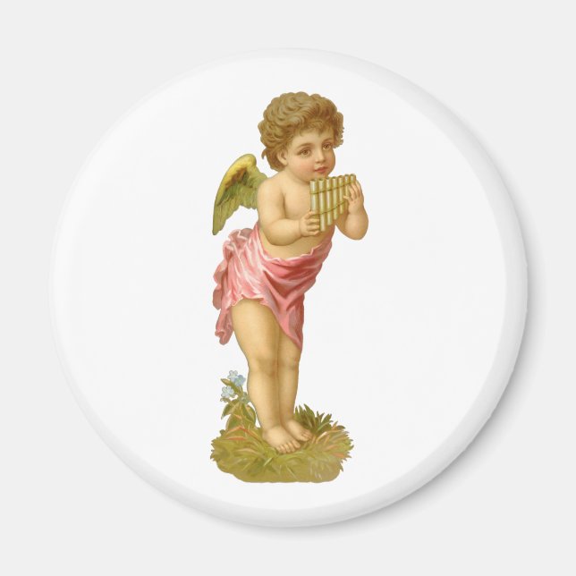 Vintage Christmas, Musician Angel with Pan Pipes Magnet (Front)