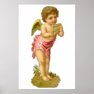 Vintage Christmas, Musician Angel with Pan Pipes Poster