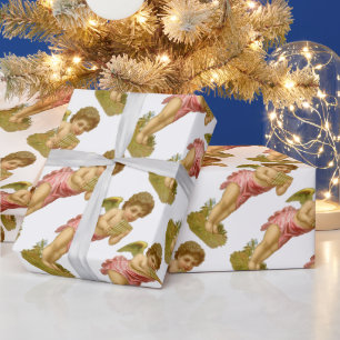 Vintage Christmas, Musician Angel with Pan Pipes Wrapping Paper