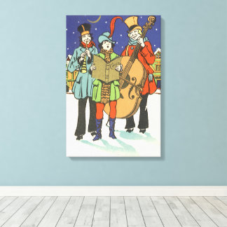 Vintage Christmas, Musicians Caroling with Music Canvas Print