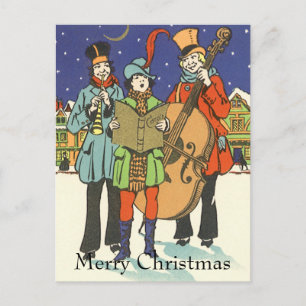 Vintage Christmas, Musicians Caroling with Music Holiday Postcard