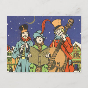 Vintage Christmas, Musicians Caroling with Music Holiday Postcard