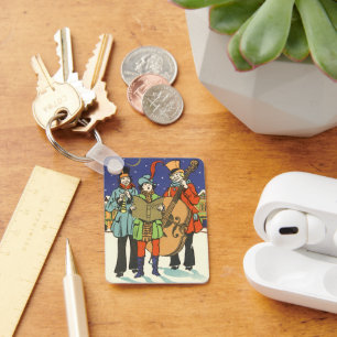 Vintage Christmas, Musicians Caroling with Music Key Ring