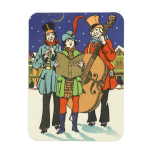 Vintage Christmas, Musicians Caroling with Music Magnet