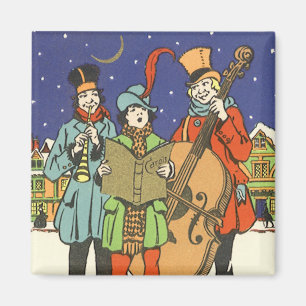 Vintage Christmas, Musicians Caroling with Music Magnet