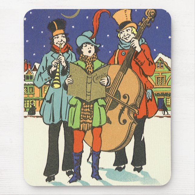 Vintage Christmas, Musicians Caroling with Music Mouse Mat (Front)