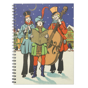 Vintage Christmas, Musicians Caroling with Music Notebook
