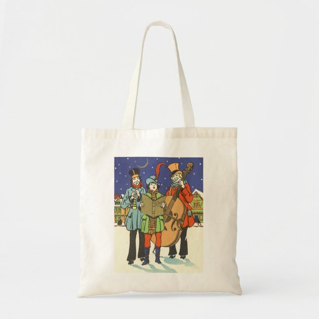 Vintage Christmas, Musicians Caroling with Music Tote Bag (Front)