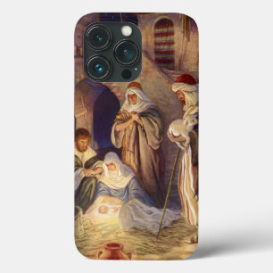 Vintage Christmas Nativity, 3 Shepherds and Jesus iPhone 13 Pro Case