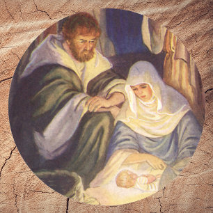 Vintage Christmas Nativity, 3 Shepherds and Jesus Classic Round Sticker