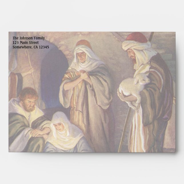 Vintage Christmas Nativity, 3 Shepherds and Jesus Envelopes (Front)
