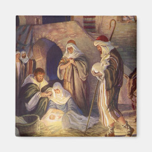 Vintage Christmas Nativity, 3 Shepherds and Jesus Magnet