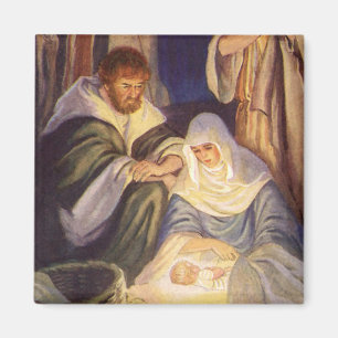 Vintage Christmas Nativity, 3 Shepherds and Jesus Magnet