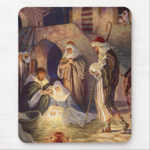 Vintage Christmas Nativity, 3 Shepherds and Jesus Mouse Mat