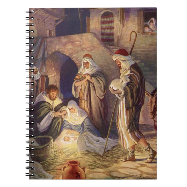 Vintage Christmas Nativity, 3 Shepherds and Jesus Notebook (Front)