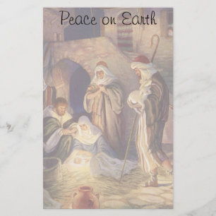 Vintage Christmas Nativity, 3 Shepherds and Jesus Stationery