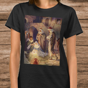 Vintage Christmas Nativity, 3 Shepherds and Jesus T-Shirt