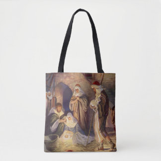 Vintage Christmas Nativity, 3 Shepherds and Jesus Tote Bag