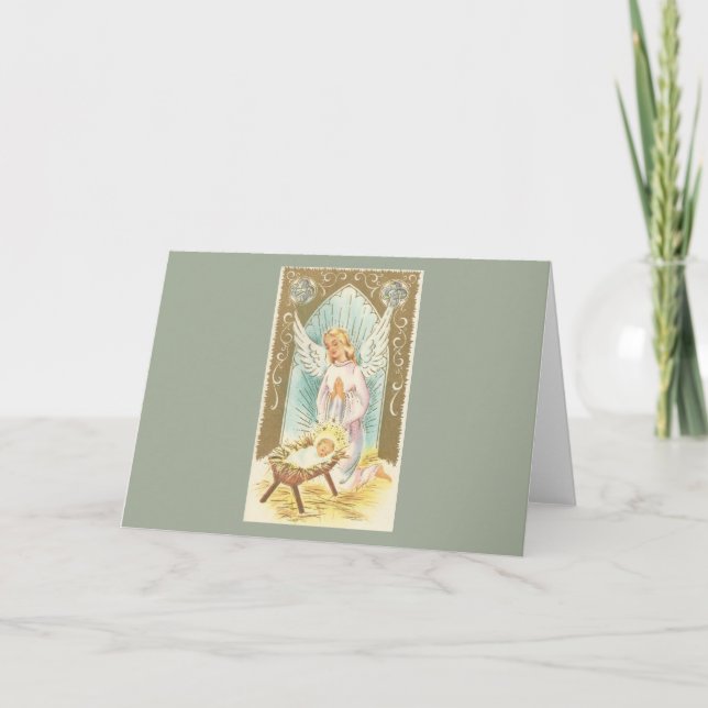 Vintage Christmas Nativity Angel Holiday Card (Front)