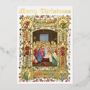 Vintage Christmas Nativity & Angels by A. Crispin Foil Holiday Card