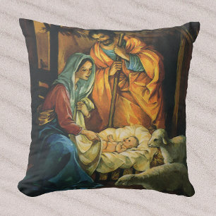 Vintage Christmas Nativity, Baby Jesus in Manger Cushion